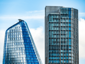 London skyline clear blue sky